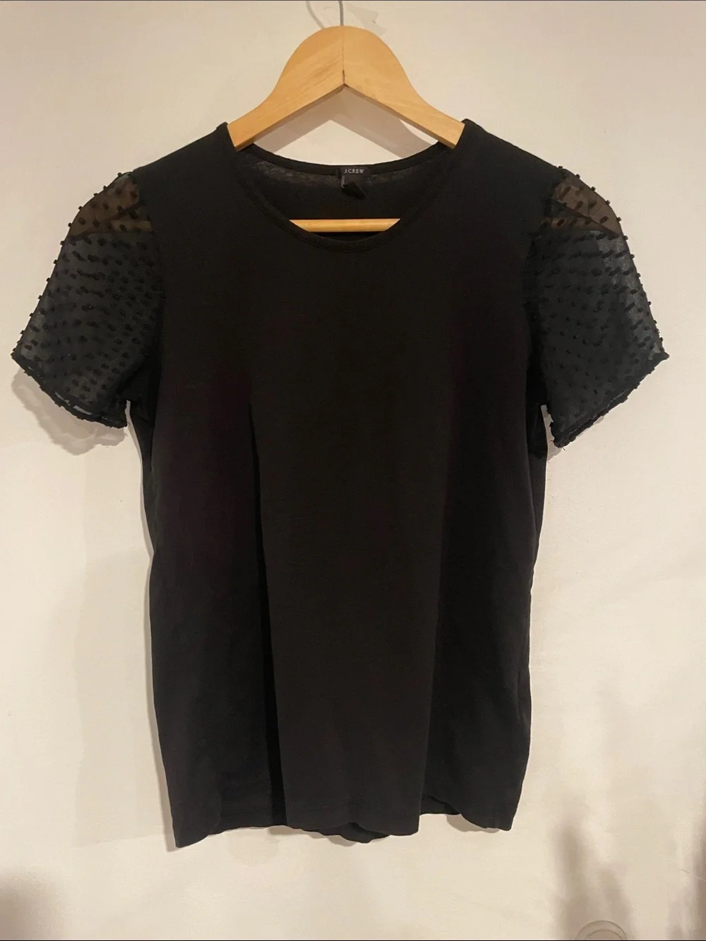 J. Crew Black Silk Dot-Sleeve Tee Sz XS B135